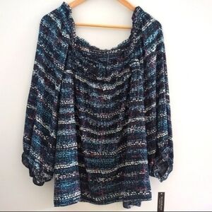 ZAC & RACHEL | Mineral Blue/Black Pullover 3/4 Sleeve Blouse Size 3X